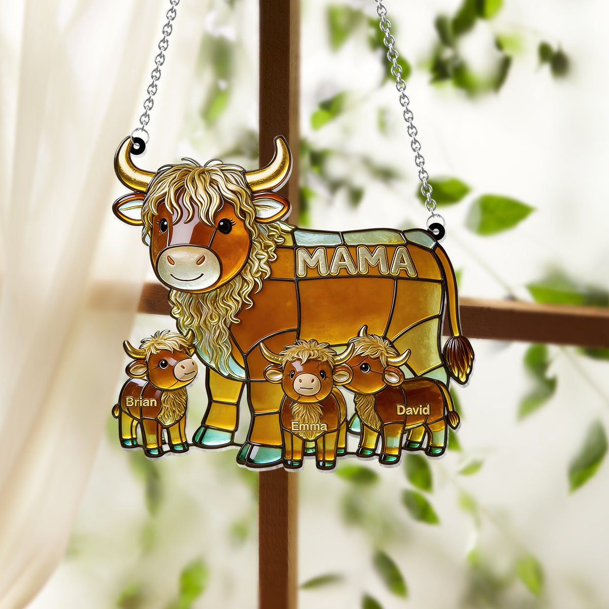 Mama Cow Gift For Mom Grandma - Personalized Mother Window Hanging Suncatcher Ornament