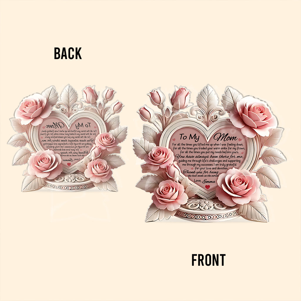 Pink Roses Heart - Personalized Mother Custom Shaped Acrylic Plaque