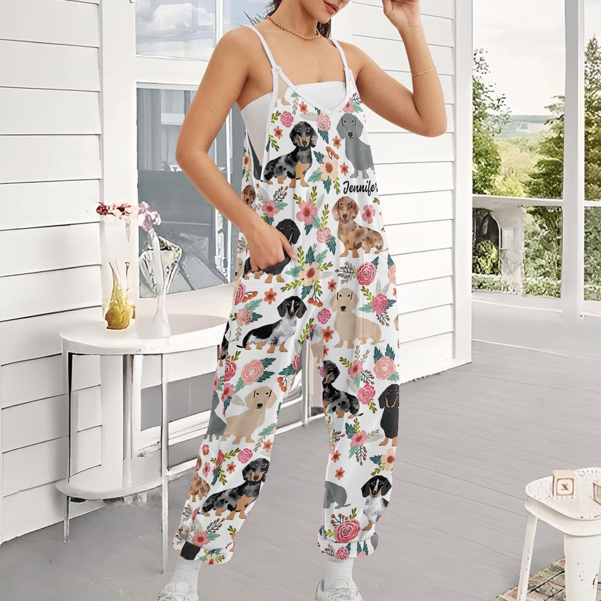 Adorable Dachshunds - Personalized Dachshund Loose-Fit Overalls/ Rompers