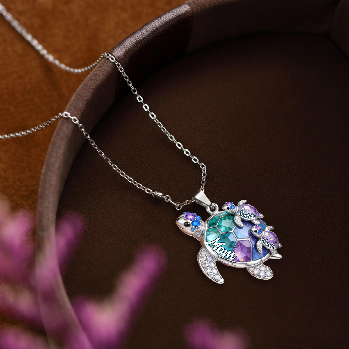 Nana Turtle Gift For Mom Grandma - Personalized Grandma Shaped Metal Pendant Necklace