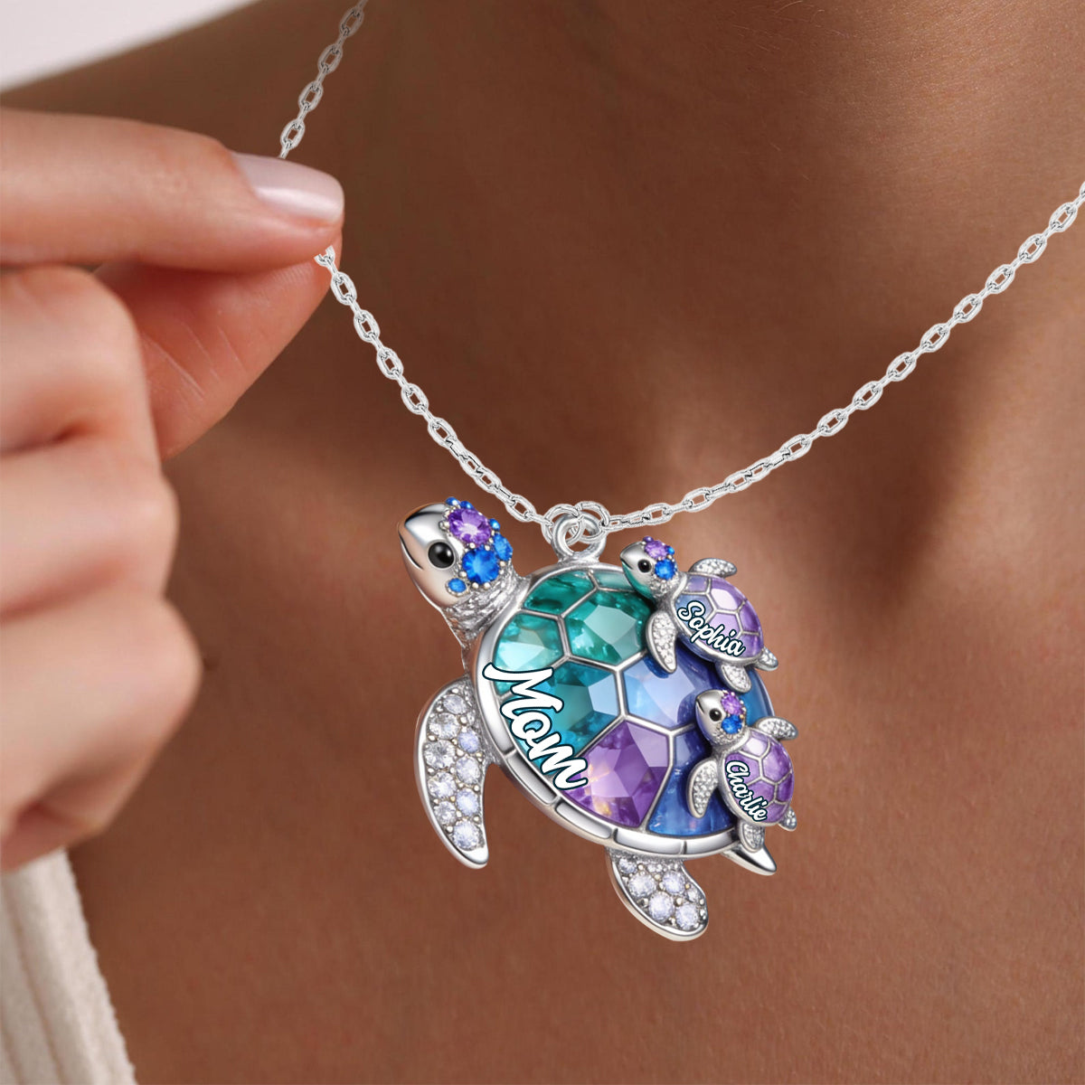 Nana Turtle Gift For Mom Grandma - Personalized Grandma Shaped Metal Pendant Necklace