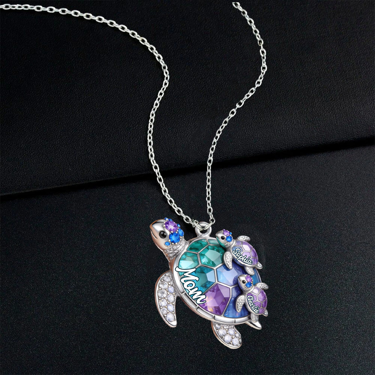 Nana Turtle Gift For Mom Grandma - Personalized Grandma Shaped Metal Pendant Necklace