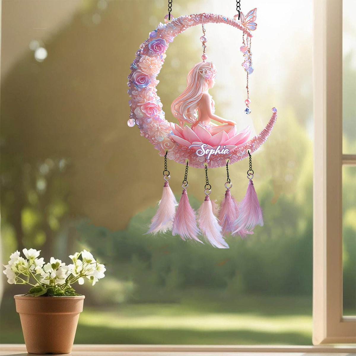 Yoga Lover - Personalized Yoga Window Hanging Suncatcher With Custom Charms