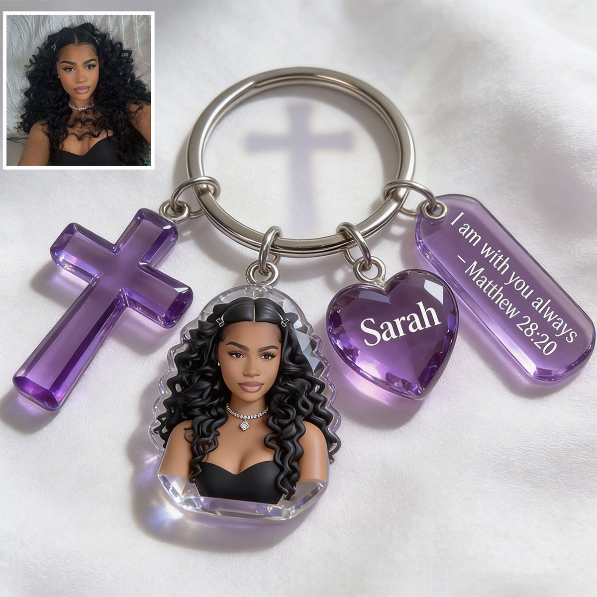 Custom Any Photo - Personalized Christian Keychain With Charms