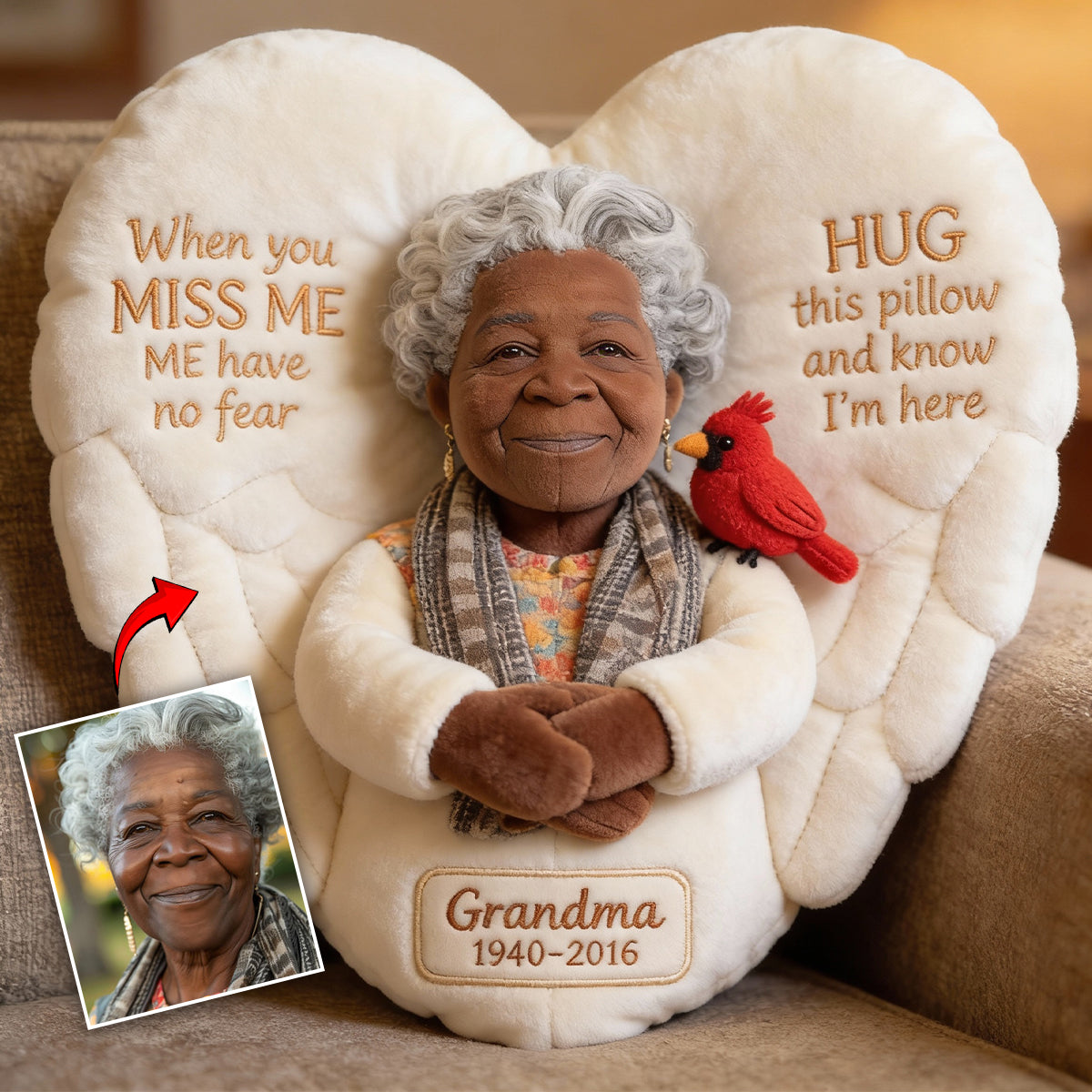 Coussin commémoratif personnalisé en fausse fourrure - À partir d'une photo - Quand tu me manques