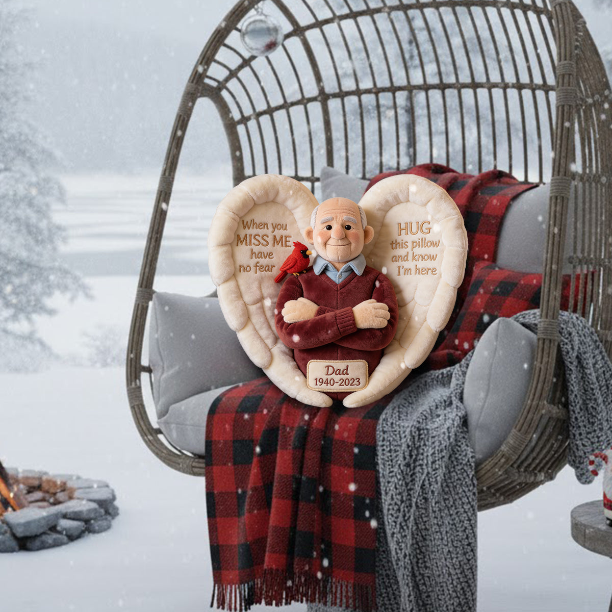 Coussin commémoratif personnalisé en fausse fourrure - À partir d'une photo - Quand tu me manques