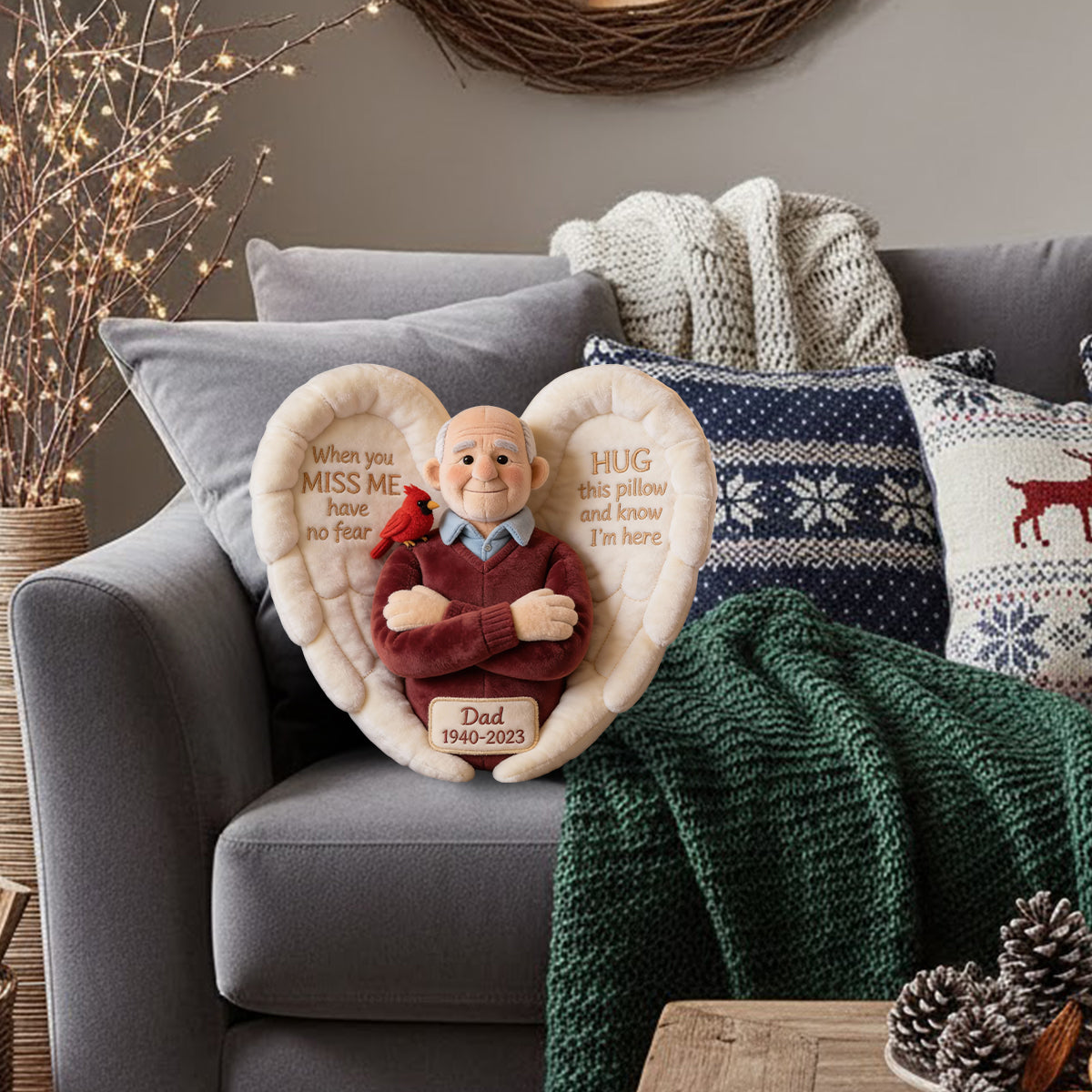 Coussin commémoratif personnalisé en fausse fourrure - À partir d'une photo - Quand tu me manques