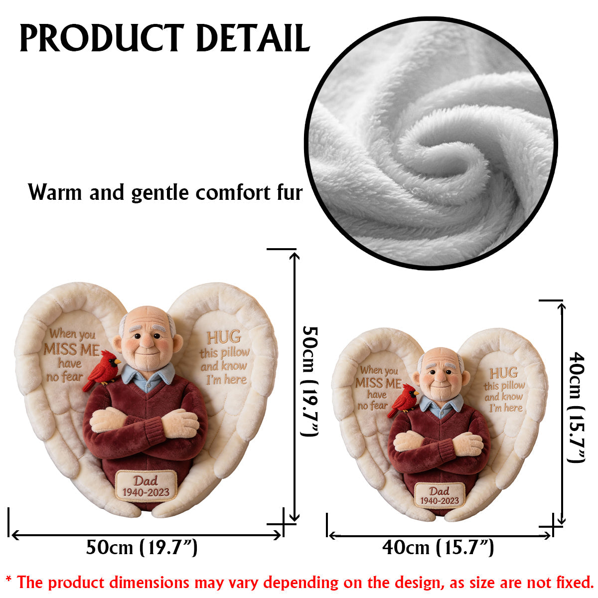 Coussin commémoratif personnalisé en fausse fourrure - À partir d'une photo - Quand tu me manques