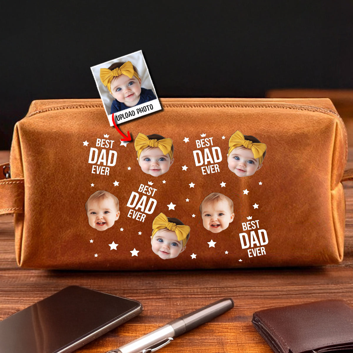 Best Dad Ever - Personalized Father Leather Toiletry Bag