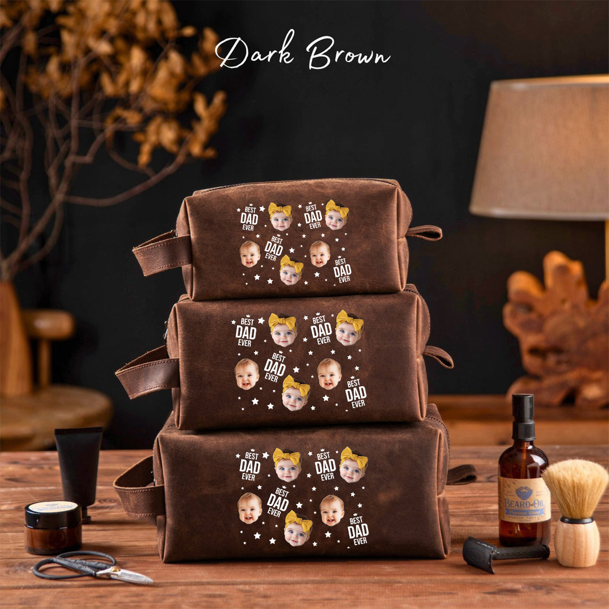 Best Dad Ever - Personalized Father Leather Toiletry Bag