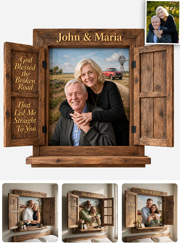 God Blessed The Broken Road - Personalized Couple Wooden Floating Shelf