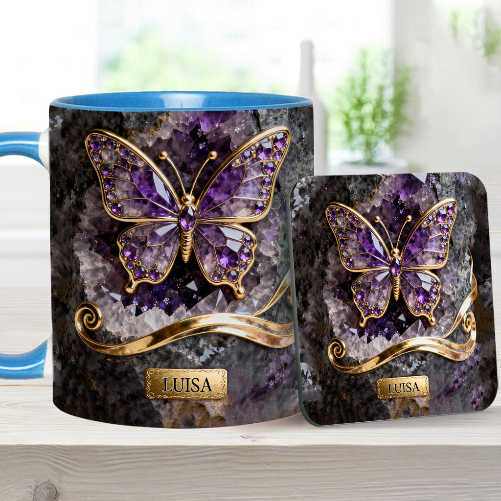 Glowing Butterfly - Personalized Butterfly Accent Mug & Coaster