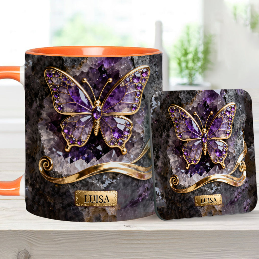 Glowing Butterfly - Personalized Butterfly Accent Mug & Coaster