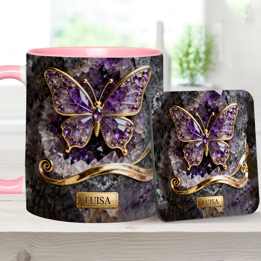 Glowing Butterfly - Personalized Butterfly Accent Mug & Coaster