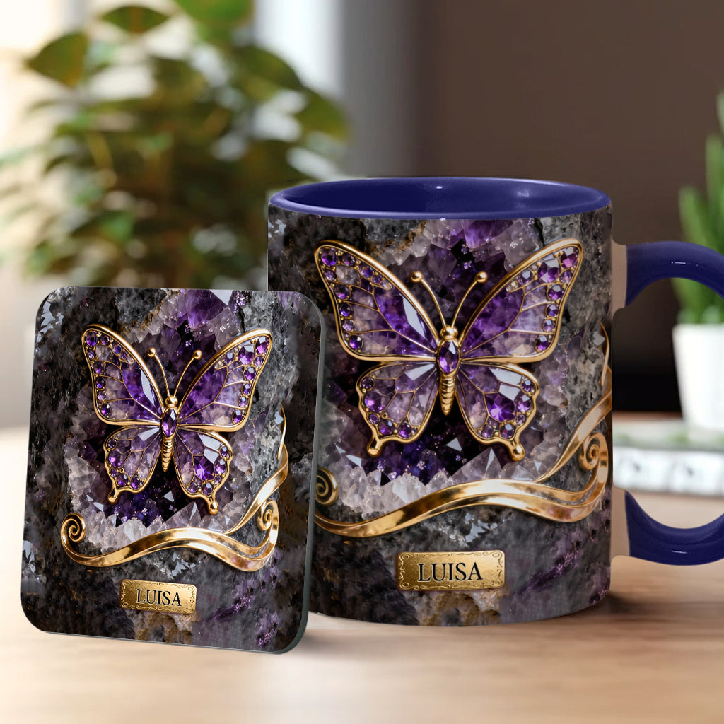 Glowing Butterfly - Personalized Butterfly Accent Mug & Coaster