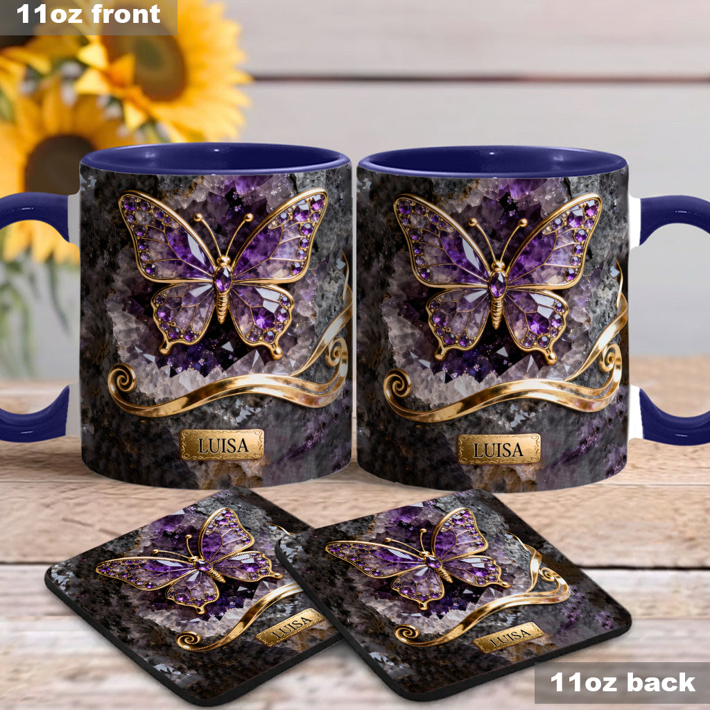 Glowing Butterfly - Personalized Butterfly Accent Mug & Coaster
