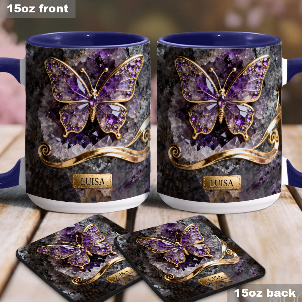Glowing Butterfly - Personalized Butterfly Accent Mug & Coaster