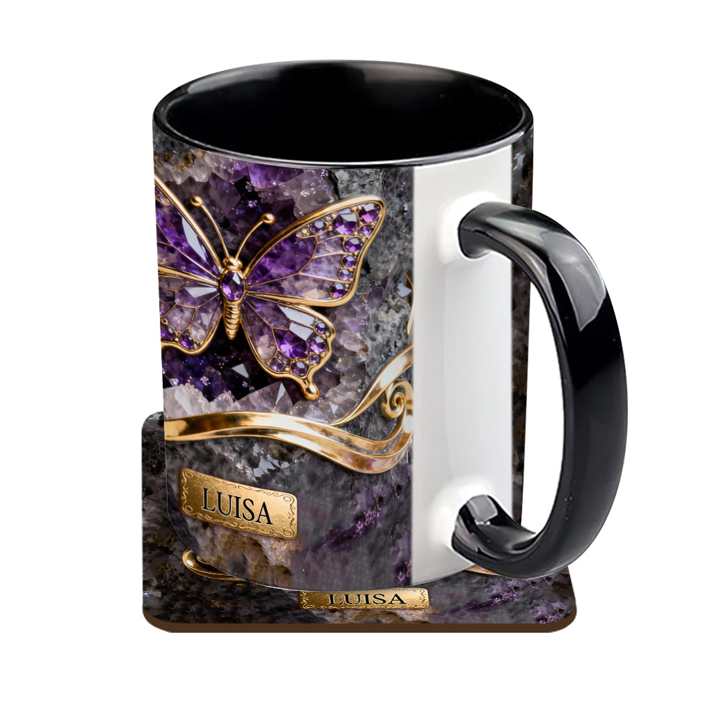 Glowing Butterfly - Personalized Butterfly Accent Mug & Coaster