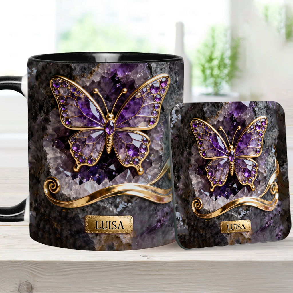 Glowing Butterfly - Personalized Butterfly Accent Mug & Coaster