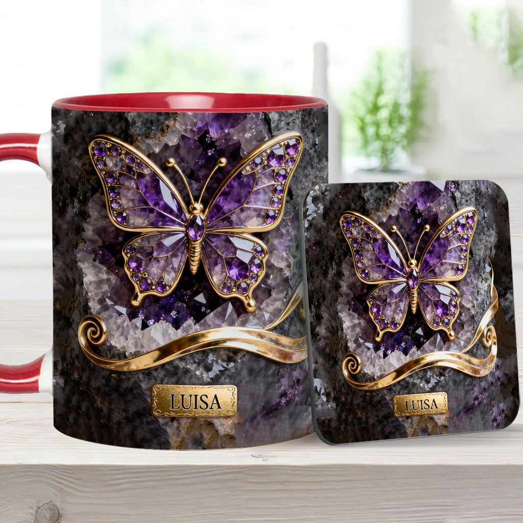 Glowing Butterfly - Personalized Butterfly Accent Mug & Coaster
