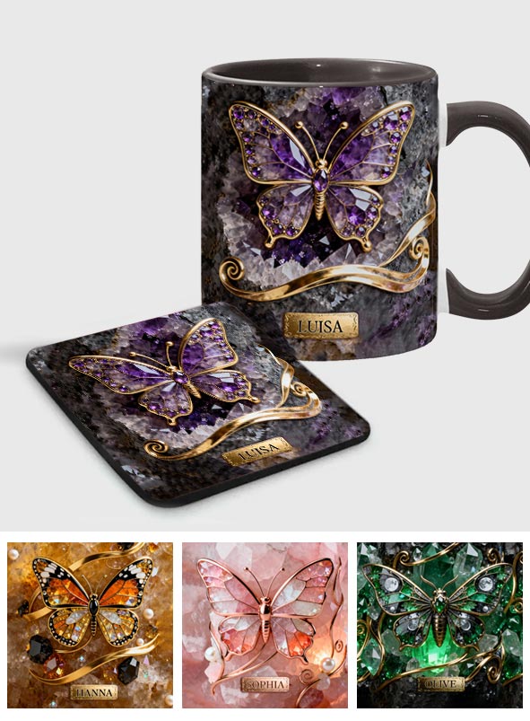 Glowing Butterfly - Personalized Butterfly Accent Mug & Coaster