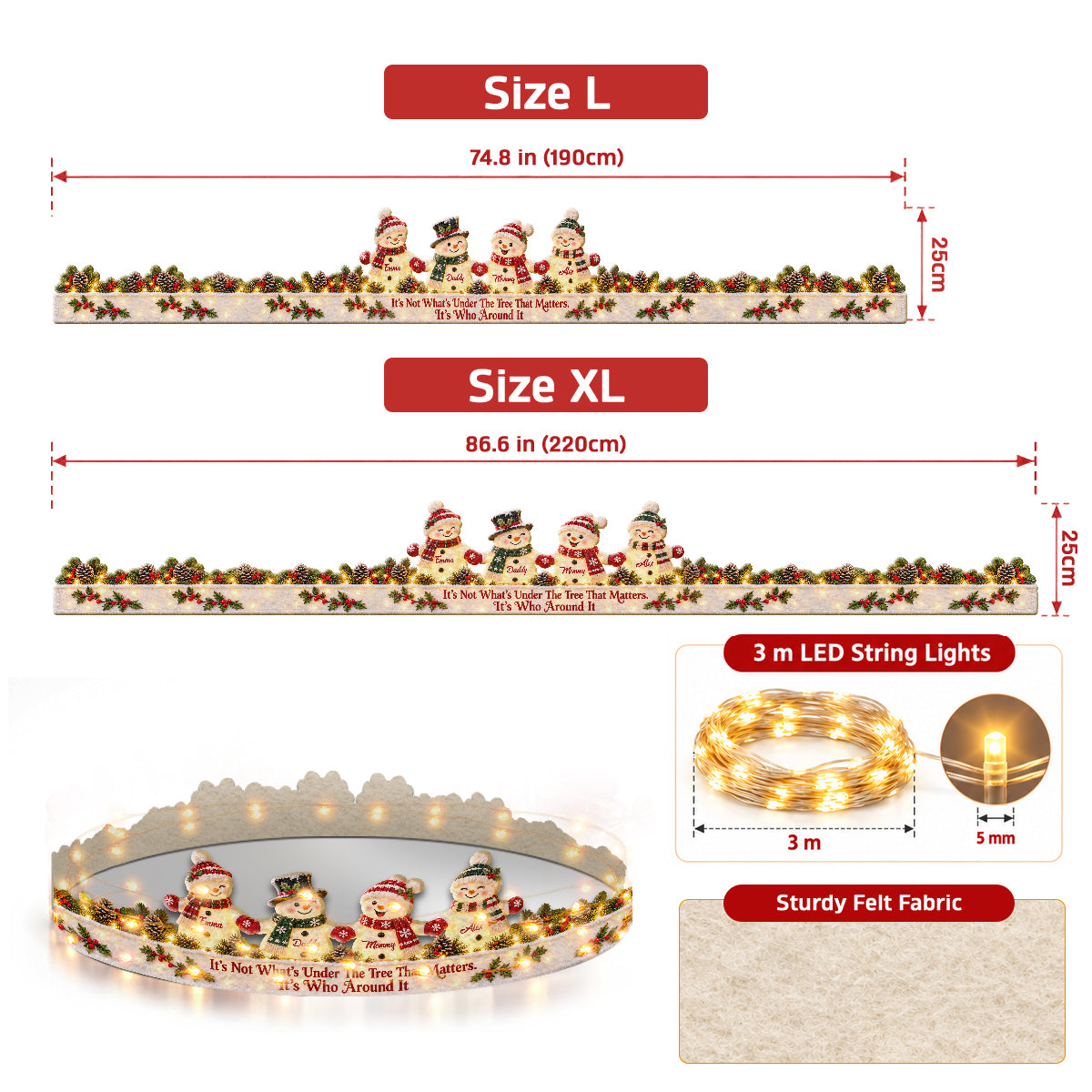 Around Christmas Tree - Personalized Family LED Light Tree Collar