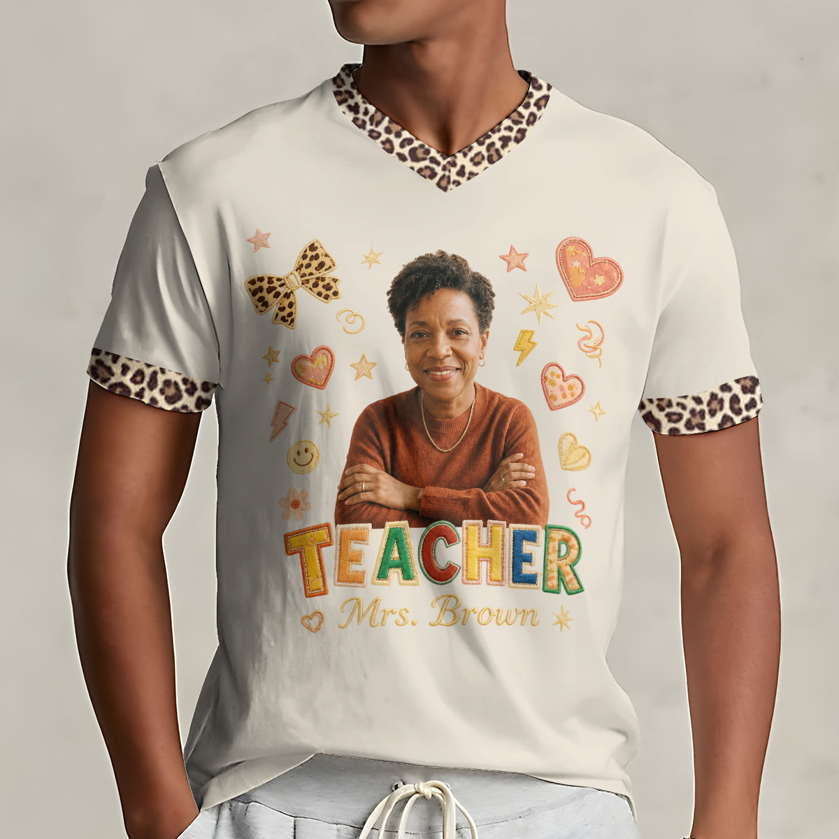Educate & Inspire - Personalized Teacher Fully Printed V-Neck T-Shirt