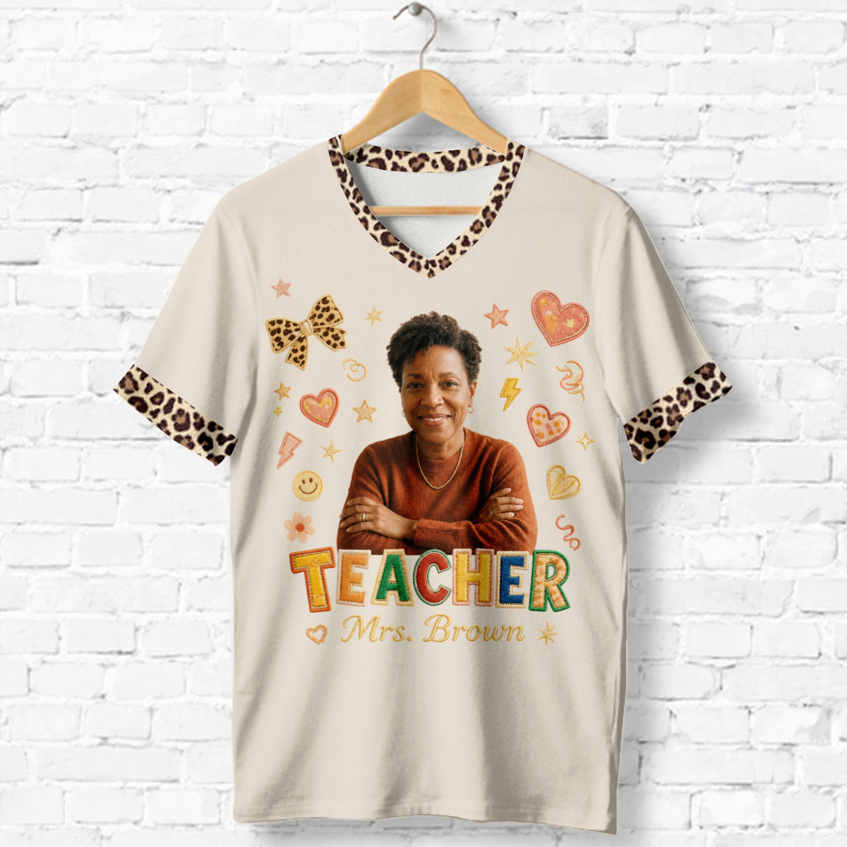 Educate & Inspire - Personalized Teacher Fully Printed V-Neck T-Shirt
