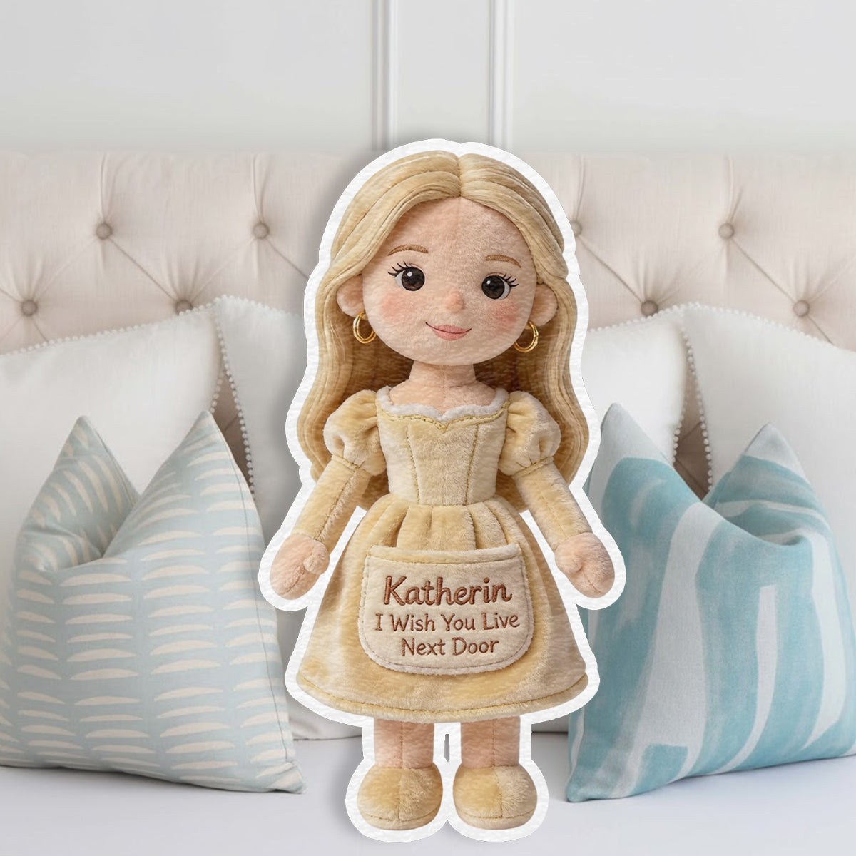 Ich wünschte, du würdest nebenan wohnen – personalisiertes Kissen in Form eines besten Freundes aus Kunstfell