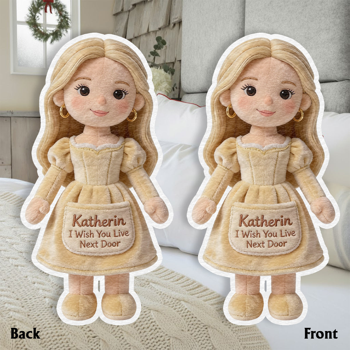 Ich wünschte, du würdest nebenan wohnen – personalisiertes Kissen in Form eines besten Freundes aus Kunstfell