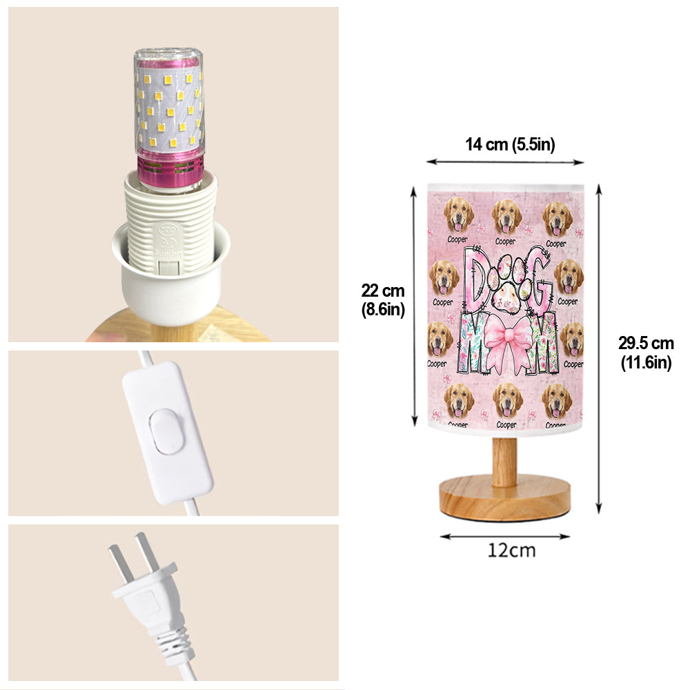 Lampe de table personnalisée pour chien « Maman de chien fleurie » avec base en bois