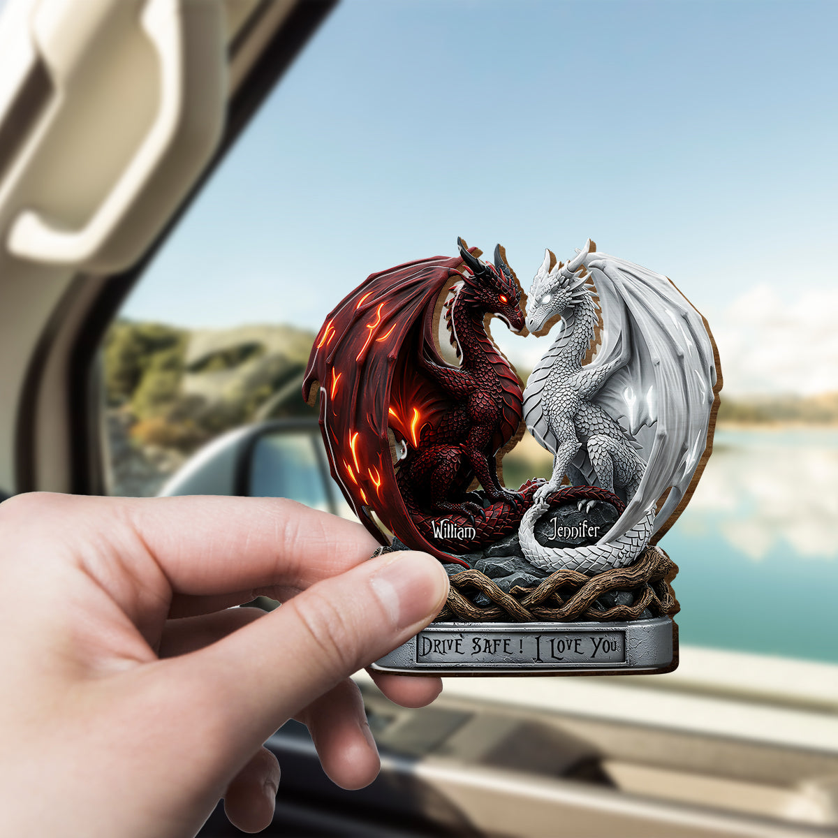 Drive Safe I Love You - Personalized Couple Shaped Car Visor Clip