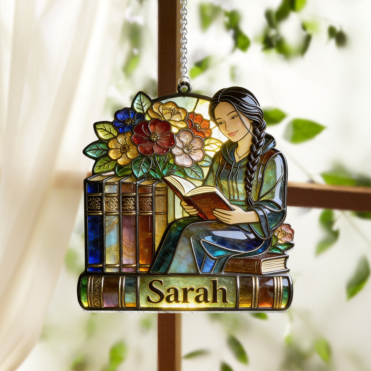 Just A Girl Who Loves Books - Personalized Book Window Hanging Suncatcher Ornament