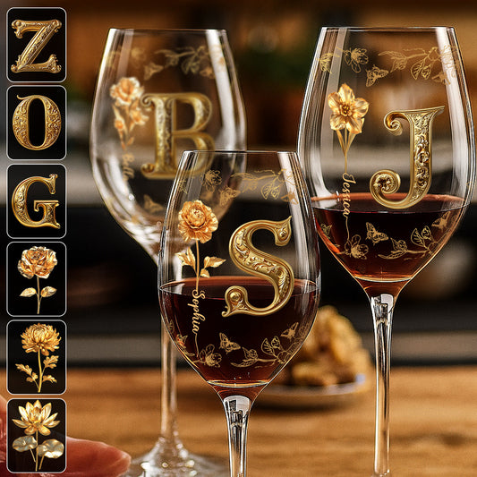 Fleurs dorées - Verre à vin de luxe personnalisé à longue tige