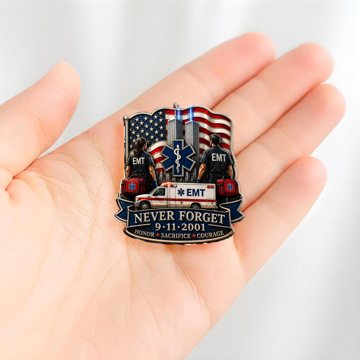EMT Never Forget 9/11 - EMT 3D Embossed Enamel Pin