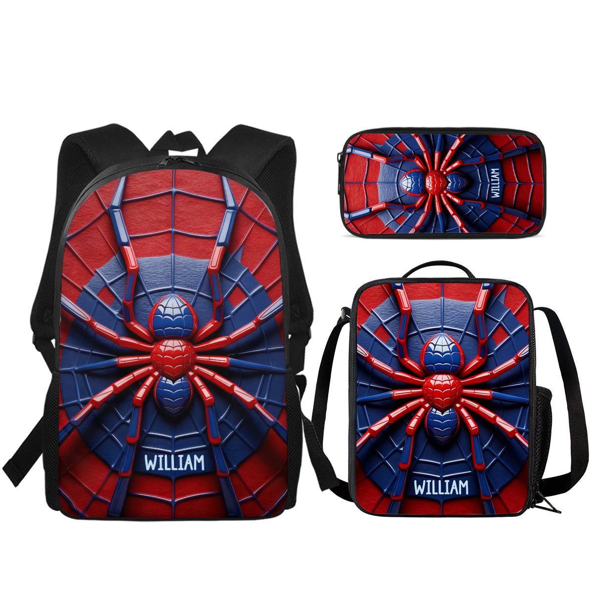 Spider - Personalized Kid Backpack Lunch Bag Pencil Case Set