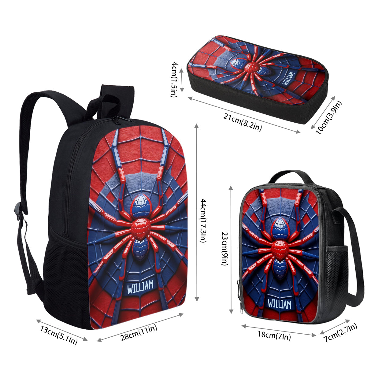 Spider - Personalized Kid Backpack Lunch Bag Pencil Case Set