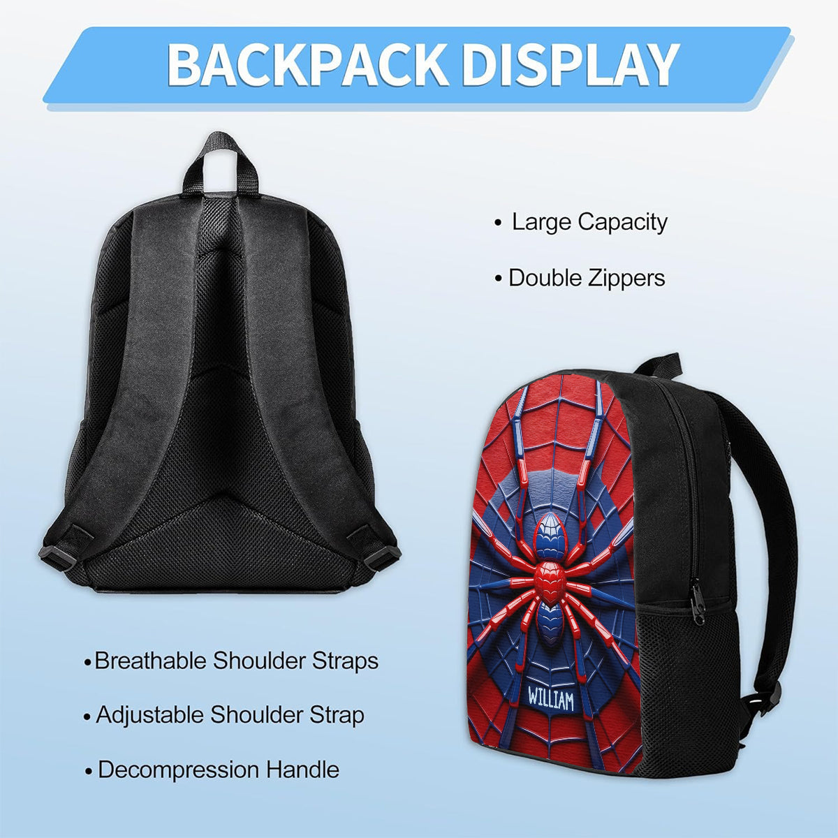 Spider - Personalized Kid Backpack Lunch Bag Pencil Case Set