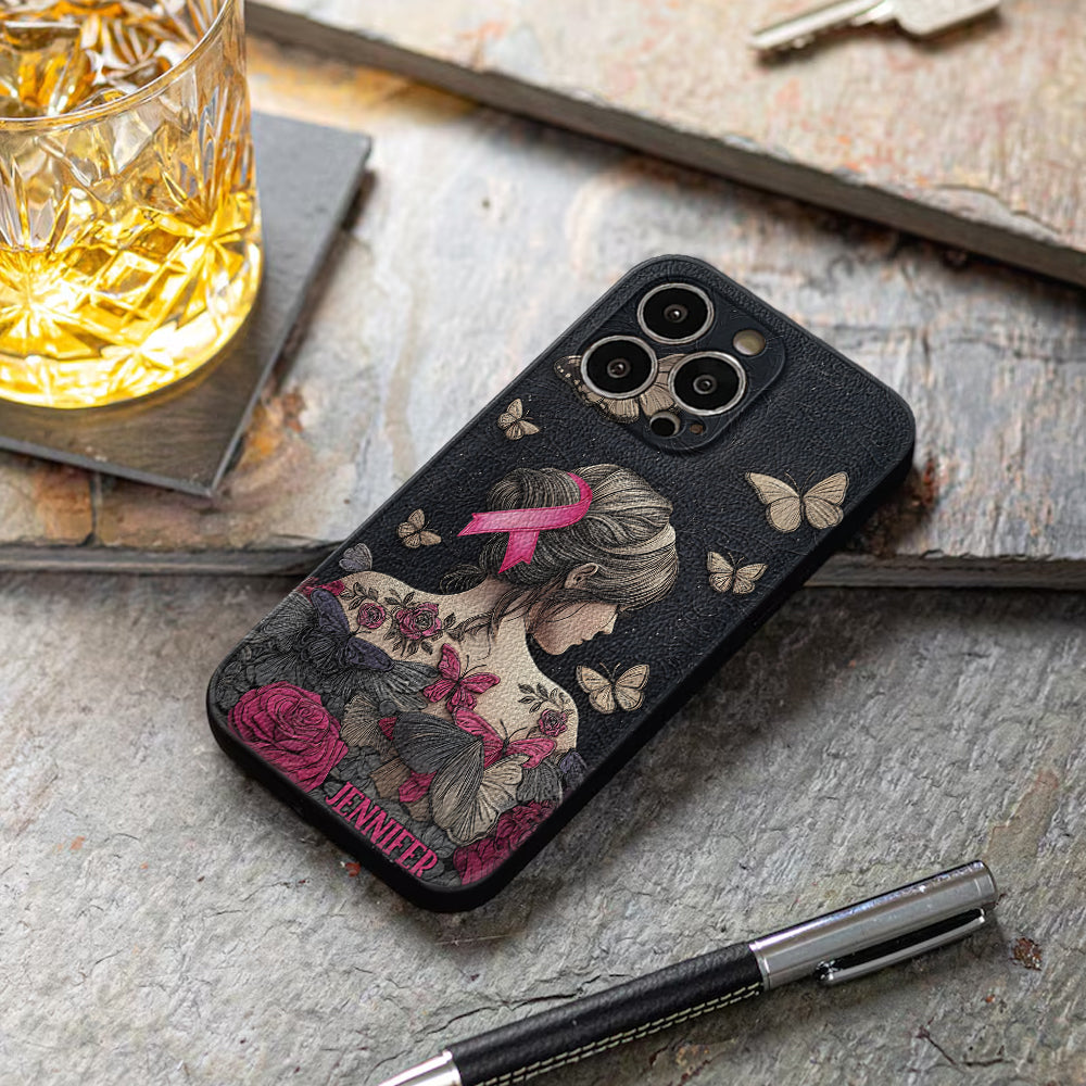 Breast Cancer Awareness - Personalized Breast Cancer Awareness Leather Phone Case