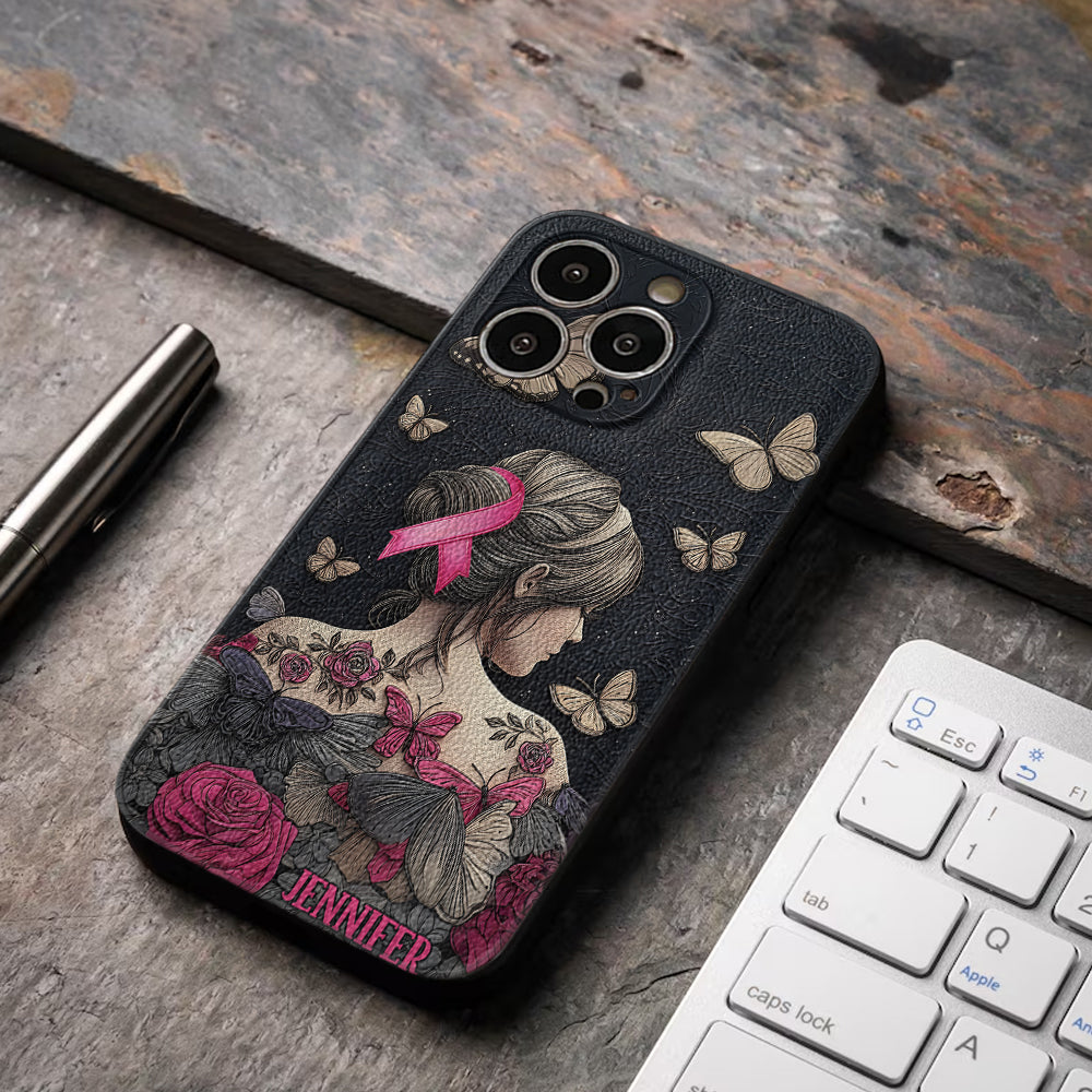 Breast Cancer Awareness - Personalized Breast Cancer Awareness Leather Phone Case