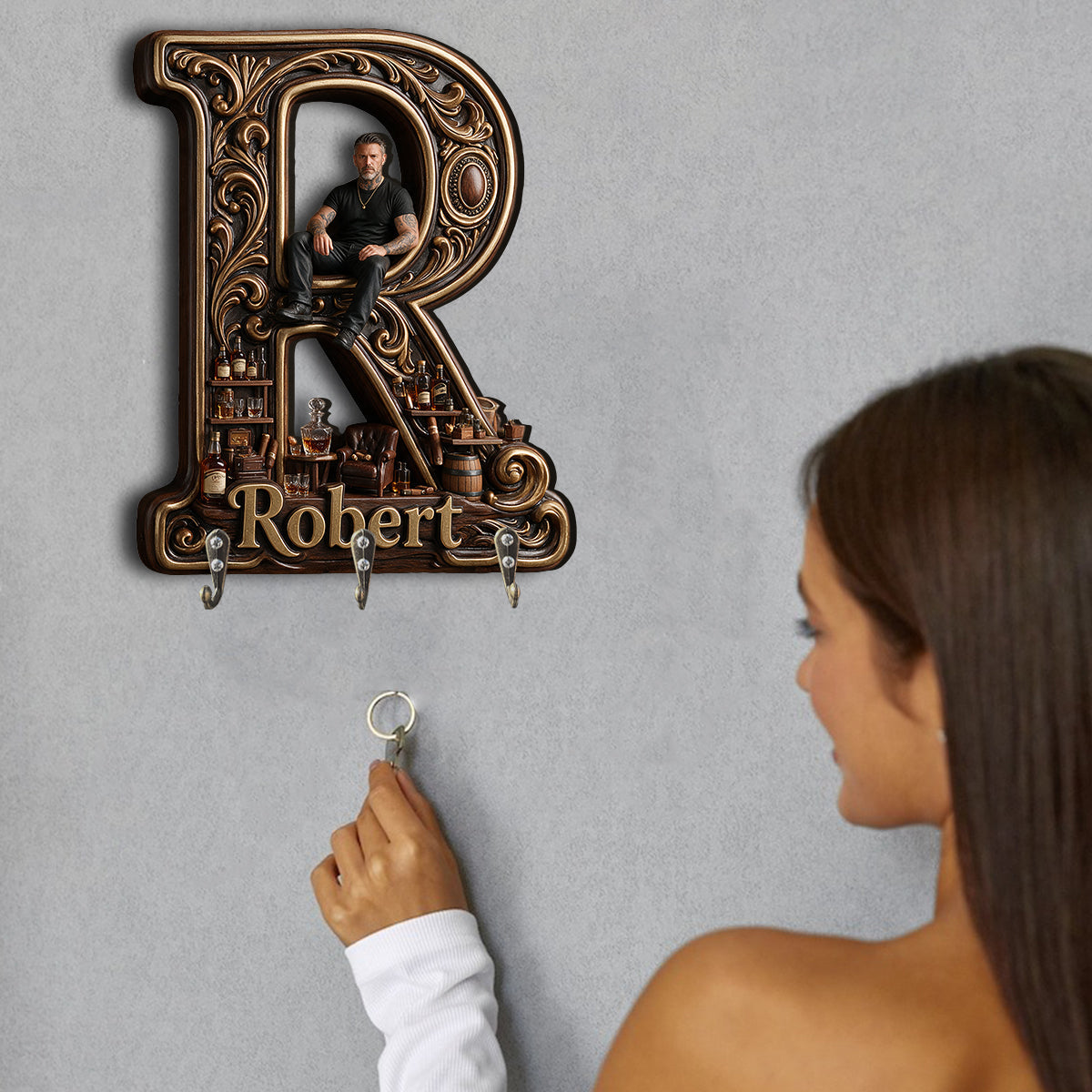 Personalisierter Foto-Monogramm Schlüsselhalter - Individuell gestalteter Wandregal