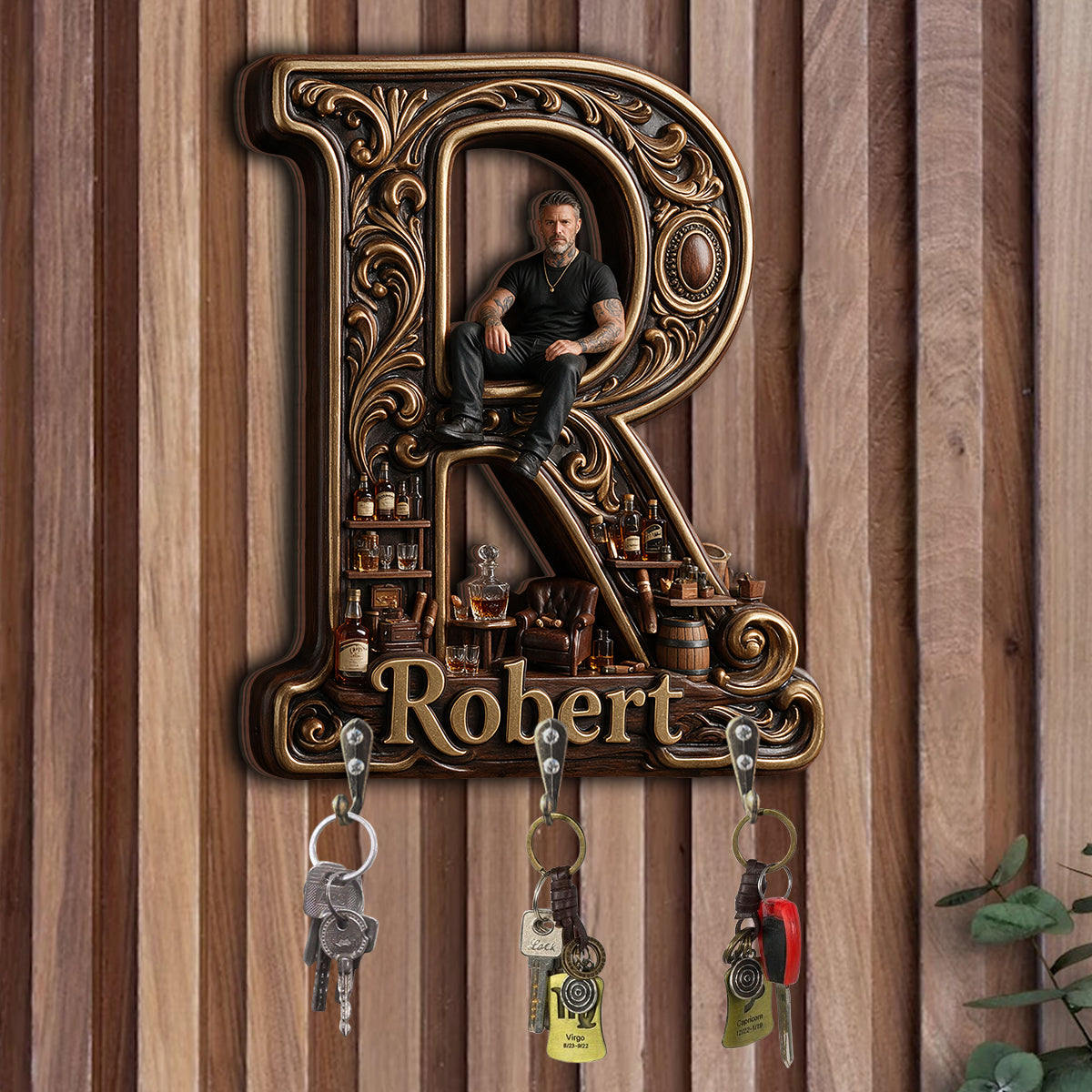Personalisierter Foto-Monogramm Schlüsselhalter - Individuell gestalteter Wandregal