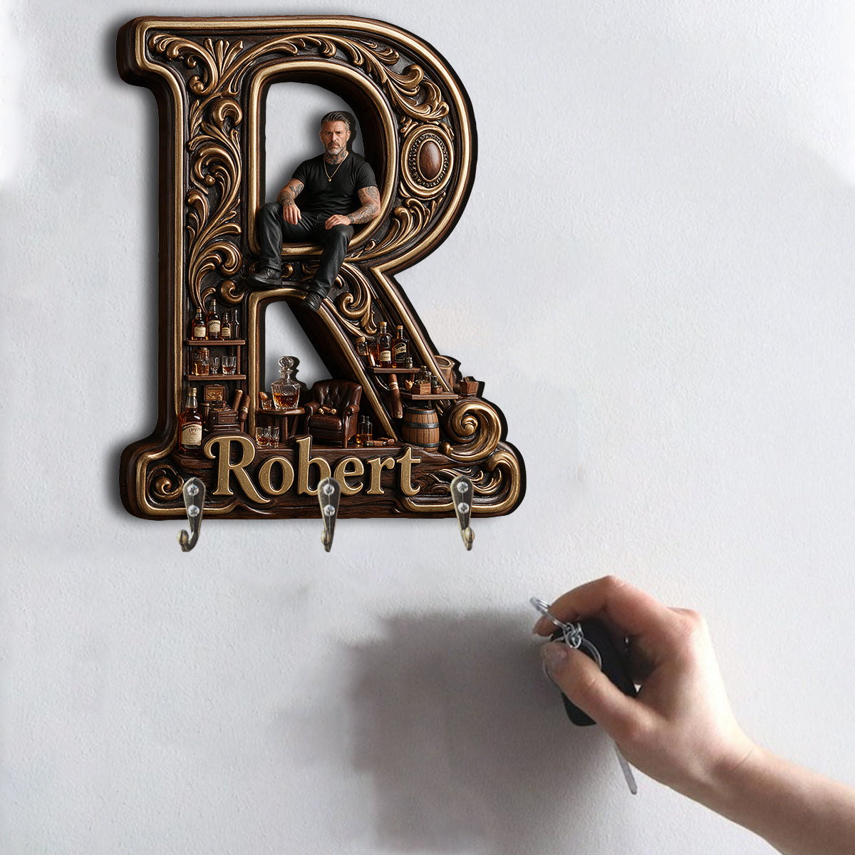 Personalisierter Foto-Monogramm Schlüsselhalter - Individuell gestalteter Wandregal