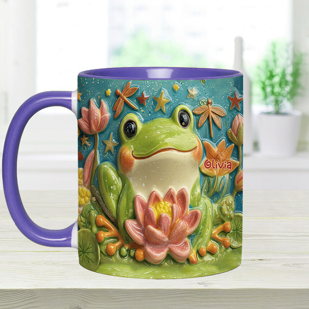 Cute Frog And Lotus - Personalized Frog Accent Mug