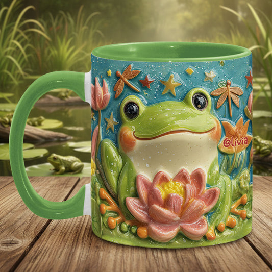 Cute Frog And Lotus - Personalized Frog Accent Mug