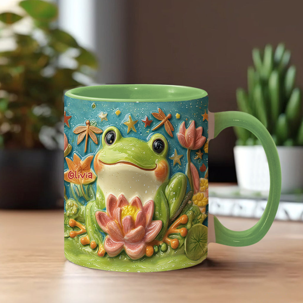 Cute Frog And Lotus - Personalized Frog Accent Mug