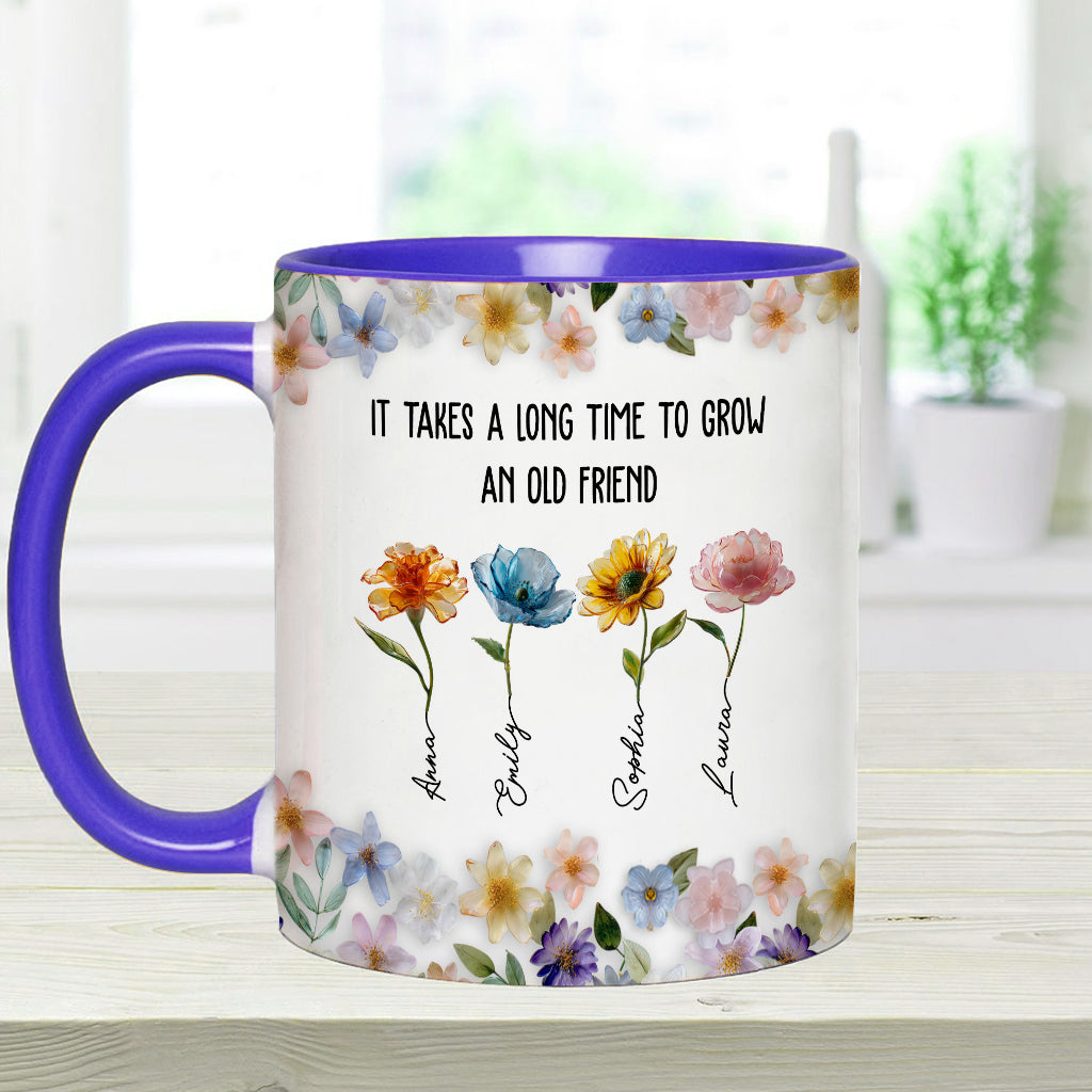 It's Take A Long Time To Grow An Old Friend - Personalized Bestie Accent Mug