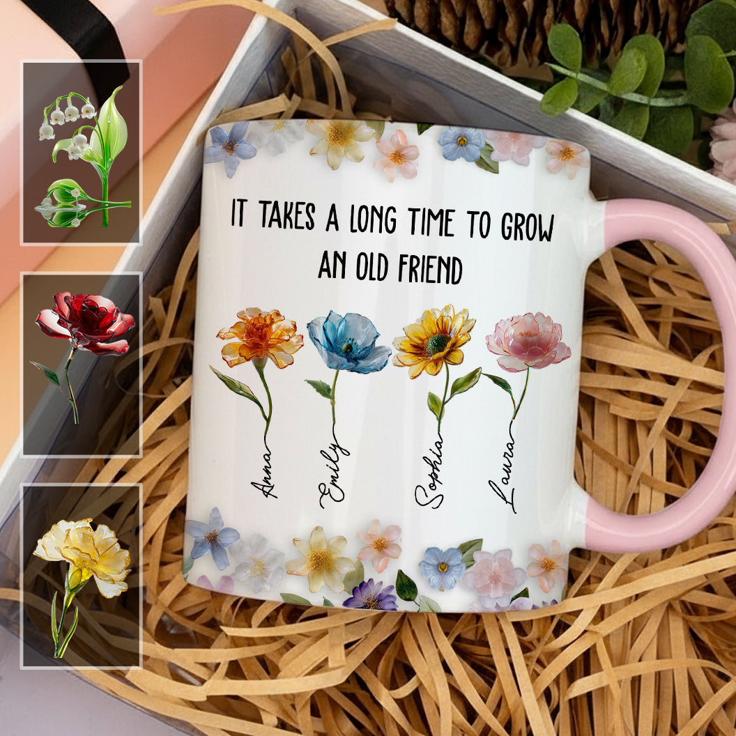 It's Take A Long Time To Grow An Old Friend - Personalized Bestie Accent Mug
