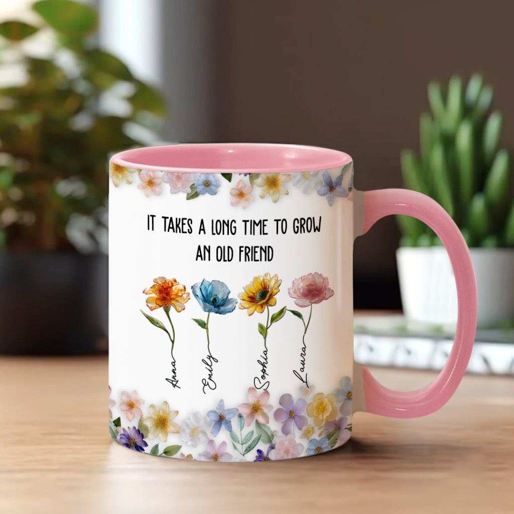 It's Take A Long Time To Grow An Old Friend - Personalized Bestie Accent Mug