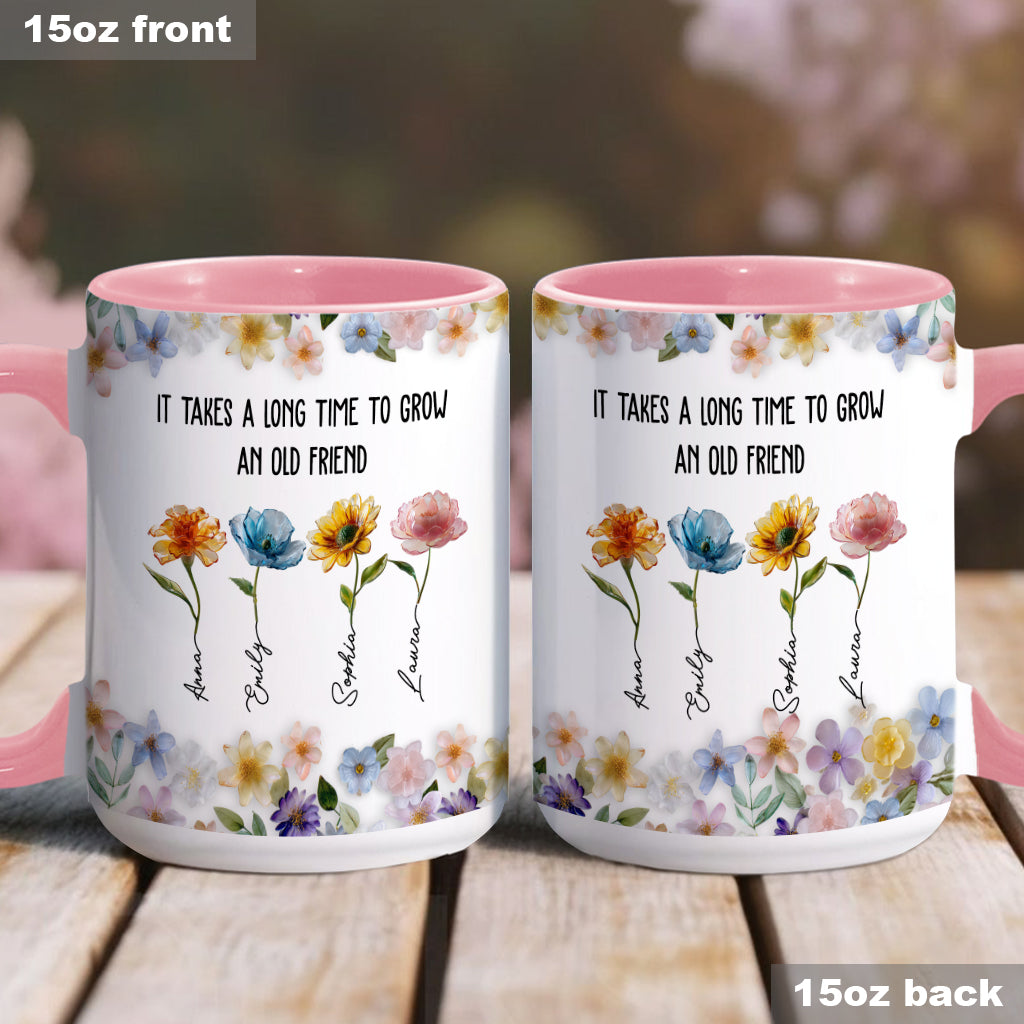 It's Take A Long Time To Grow An Old Friend - Personalized Bestie Accent Mug